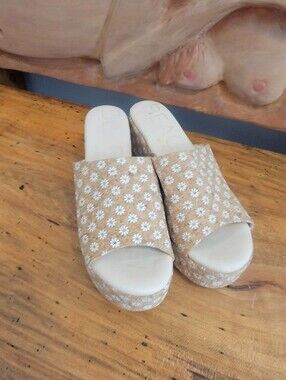 Beach by Matisse Terry Platform Heeled Sandal Sz 11 Cork Texture & Daisy Floral